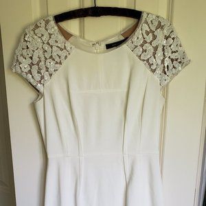 White BCBG dress with white sequined shoulders